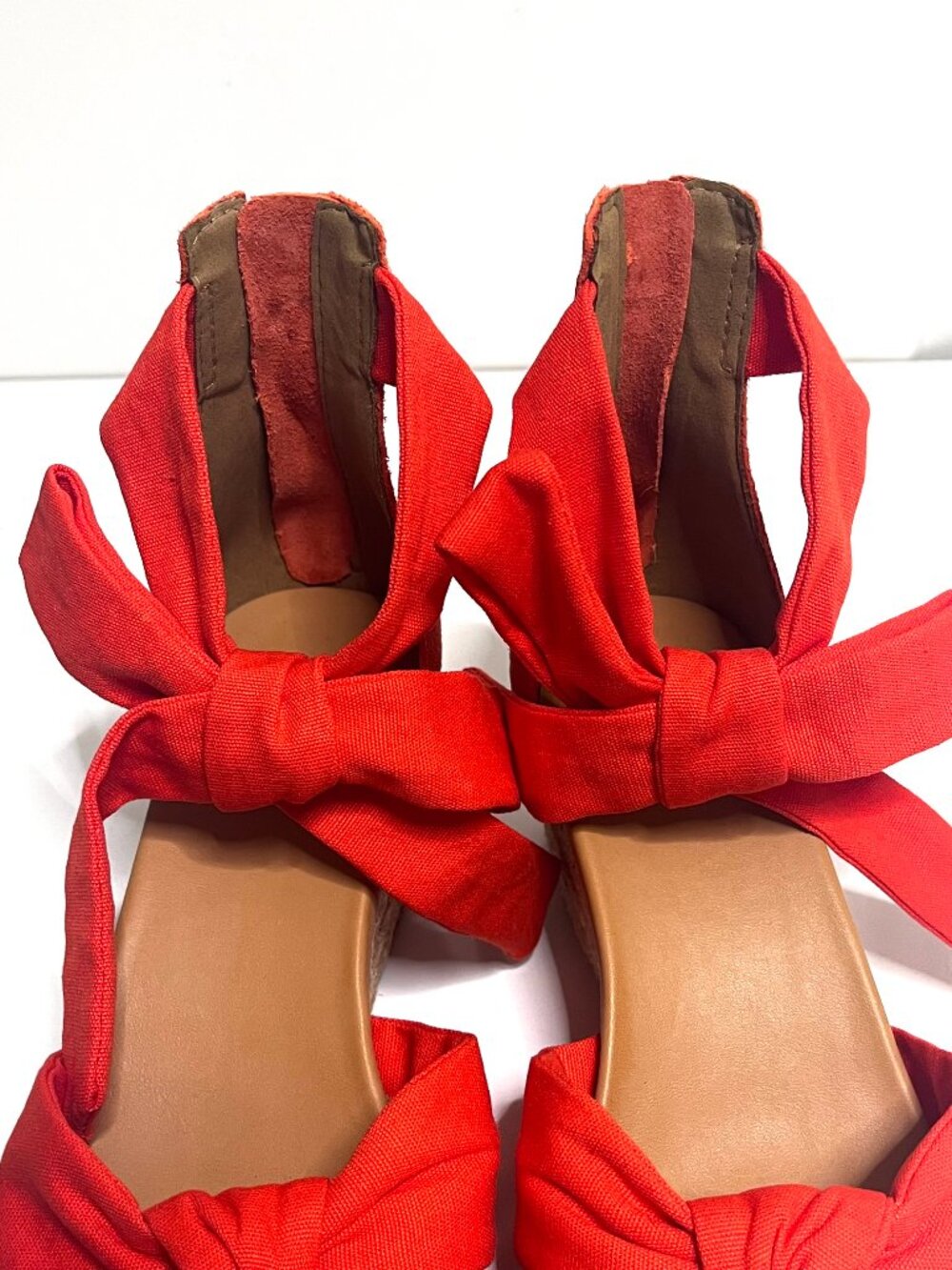 UGG Yarrow Suede Red Spadrille Wedge Sandals Ankle Tie Wrap Shoes Size US 6 - Picture 9 of 14